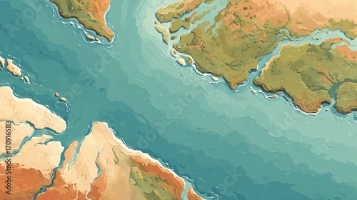 Aerial View of River Flowing Between Two Landmasses Landscape