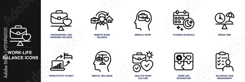 Work-Life Balance Line Icon Set