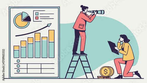 Financial Growth Strategy Business Analytics Planning and Forecasting Data Analysis Team Collaboration Progress and Success Illustration.