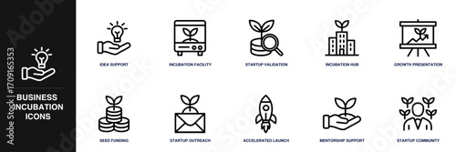 Business Incubation Line Icon Set