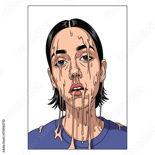 Vector Portrait Illustration of a Woman with Melting Effect in Modern Artistic Style