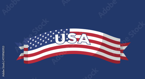 Flag Ribbon Vector Set - Red, White, and Blue with Stars