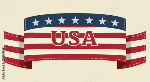 Flag Ribbon Vector Set - Red, White, and Blue with Stars
