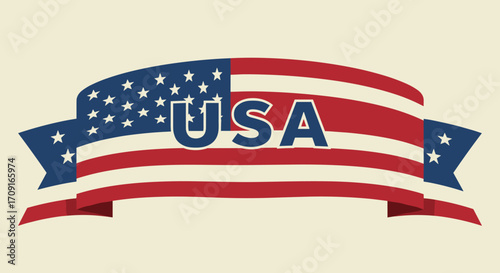 Flag Ribbon Vector Set - Red, White, and Blue with Stars
