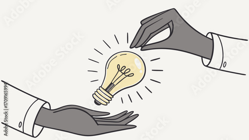 Hand transferring a glowing lightbulb idea concept innovation solution creativity teamwork collaboration business success design element.