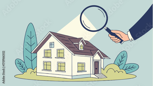 Home Inspection House Appraisal Real Estate Property Assessment Magnifying Glass House Search Buying a Home Selling a House Homeowner Dream Home Property Illustration House Illustratio.