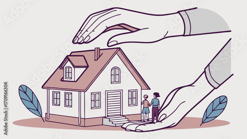 House buying home insurance family new home protection security real estate family home safe home homeownership couple happy couple home dream family dream house illustration home.
