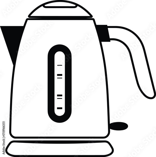 Electric kettle vector illustration, kitchen appliance outline design, hot water boiler graphic, modern household gadget, tea and coffee preparation equipment symbol