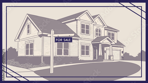 House for sale suburban home real estate illustration two-story house home exterior property for sale residential building family home dream home new house modern home house design ar.