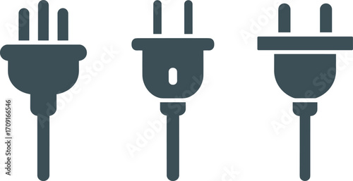 Electric plug vector illustration set, power connection symbol, household energy equipment icon, electrical device design, cable connector silhouette, electricity supply graphic for technology