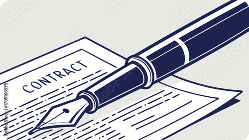 Illustration of a fountain pen signing a contract legal document agreement business deal paperwork signing office supplies stationery writing pen contract signing document signing agr.