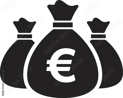 Euro money bag icon, financial wealth symbol, banking savings vector illustration, investment and currency concept, economy cash storage design, business finance graphic