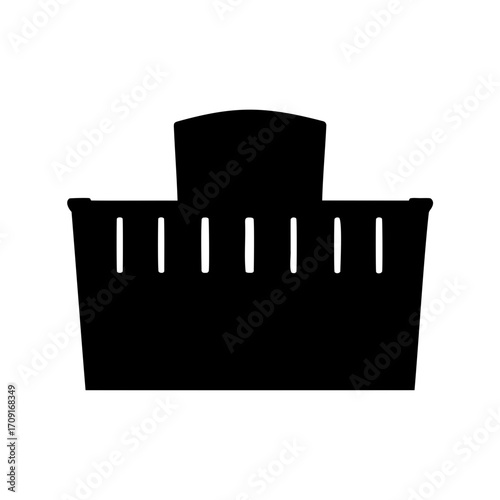 Monochrome Illustration of a Rectangular Shopping Basket with Vertical Slats and Handle