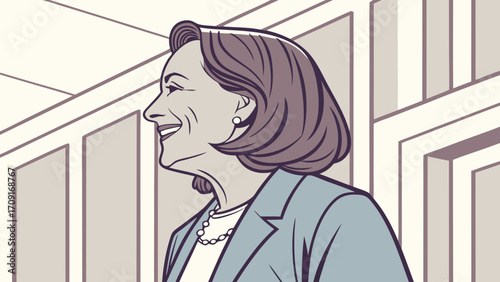 Profile illustration of a smiling woman in a suit minimalist style vector art.