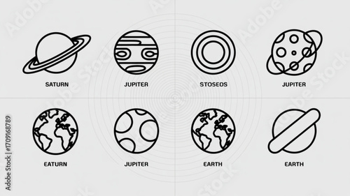 Planets vector icons set saturn jupiter earth stoseos astronomy space science education graphic design element