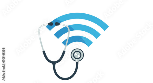 Seamless healthcare connection stethoscope fused with WiFi signal symbolizing digital health innovation and remote patient monitoring, Generative AI.