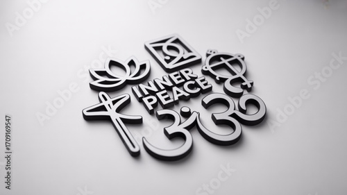 Inner peace symbols of different religions and spiritual paths concept for meditation and mindfulness practice