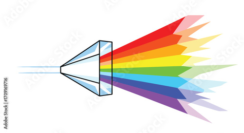 Prism refracts white light into vibrant rainbow spectrum illustrating scientific principles of light dispersion and color theory in education and research, Generative AI.