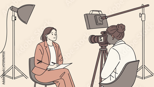 Studio Interview Film Production Video Recording Cameraman Lighting Person Professional.