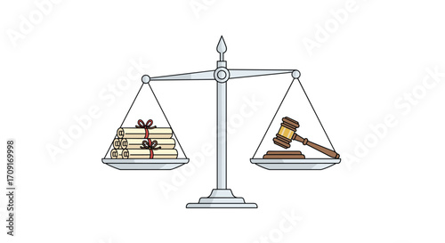 Balancing legal documents and justice scales symbolizes fair judgment and legal decisions in courtrooms, Generative AI.