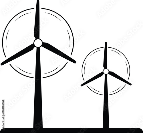 Wind turbine silhouette vector illustration with renewable energy concept, eco friendly sustainable electricity production, black windmill power generator icons isolated on white background