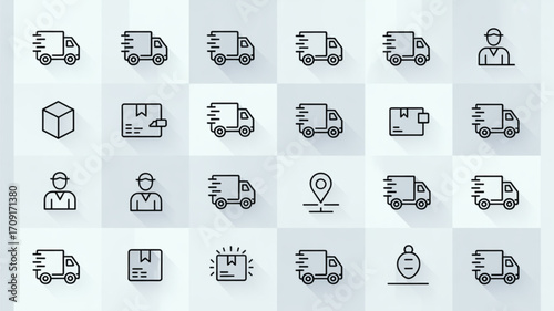 Delivery service vector icons set for fast shipping and logistics solutions perfect for websites and apps