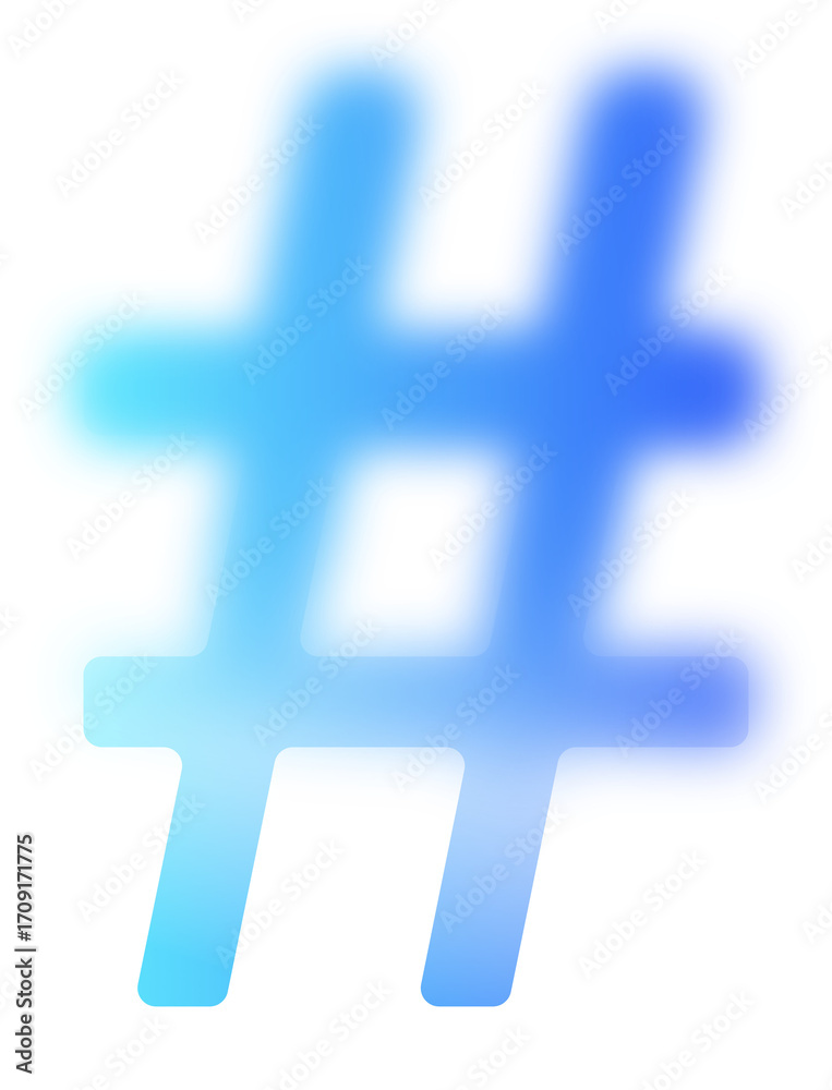 Fototapeta premium Blurred Blue Gradient Hashtag Symbol with Soft Glow on Transparent Background