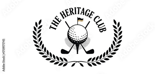 Golf Club Emblem Silhouette,  Vector Illustration with Ball, Clubs, Flag, and Laurel Wreath, Sports Logo, Tournament Badge, Golf Team Design, and Branding Graphics