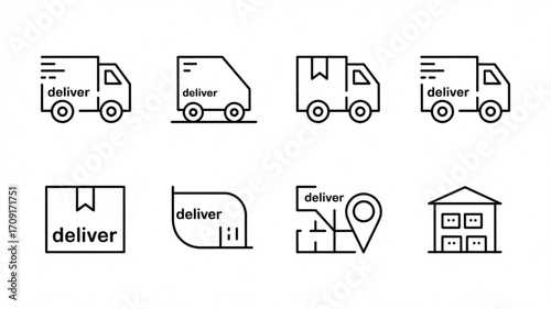 Delivery service icons set vector illustration for express shipping and fast distribution business concept