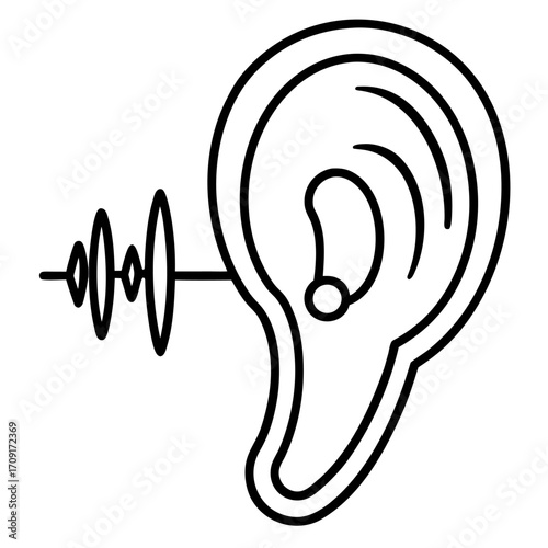 Hearing sound wave icon representing communication and listening in a simple linear design format