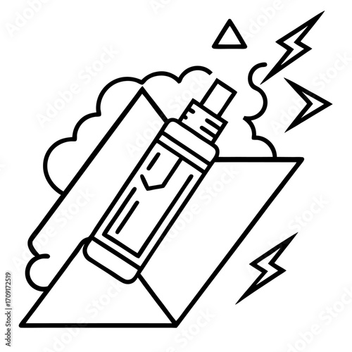 Modern vaporizer illustration with dynamic geometric shapes and lightning bolts a vector art graphic composition