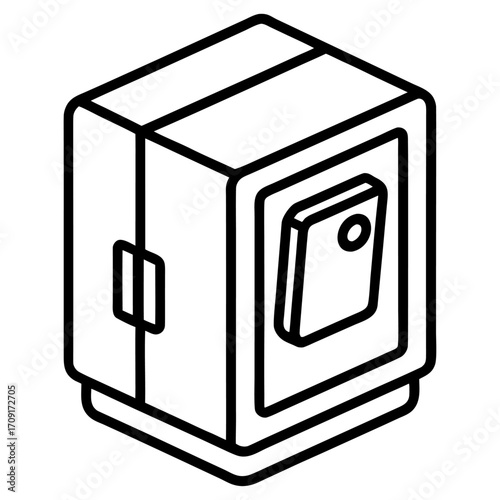 Isometric server equipment outline icon symbolizing data storage technology and computing solutions in modern IT infrastructure