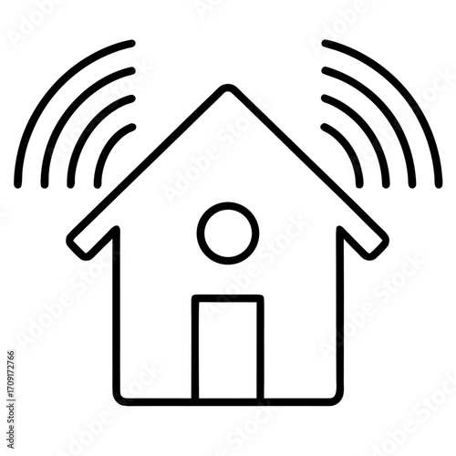 Smart home technology house icon wireless internet connection simple outline vector design modern technology convenience and control