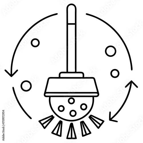 Sanitization process icon illustrating disinfection circulating bubbles and downward spray promoting cleanliness and hygiene