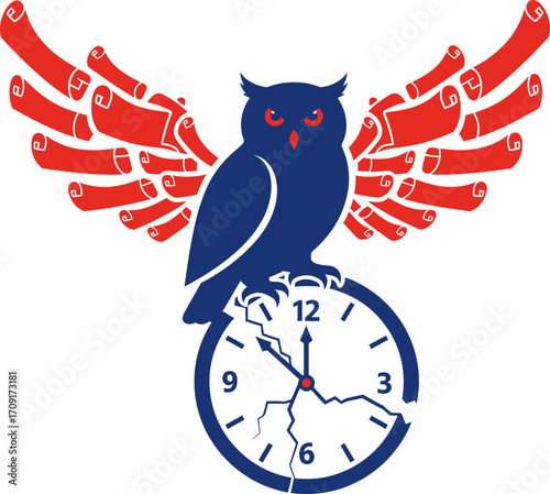 Timekeeper Owl – An owl perched on a broken clock face, its wings made of flying parchment scrolls.