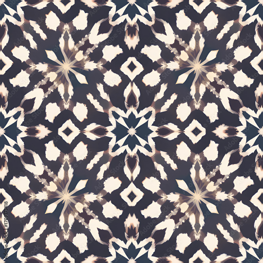 Ikat ogee seamless vector pattern illustration. Ikat ogee seamless vector pattern illustration.