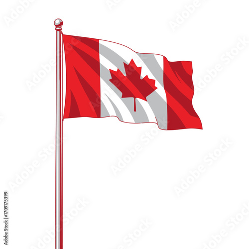 Canada flag vector, Canadian maple leaf flag, flagpole vector design, waving flag stock, minimalist patriotic vector illustration