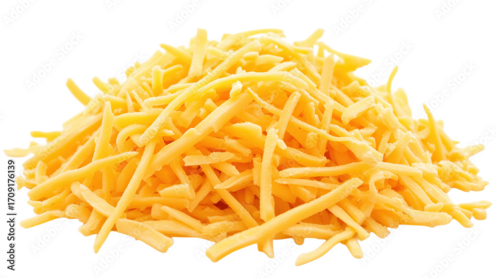 A delicious pile of freshly shredded cheddar cheese on a background A delicious pile of freshly shredded cheddar cheese on a background