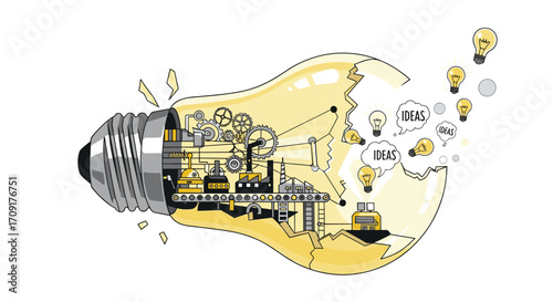 Innovative light bulb factory producing brilliant ideas sparking creativity and new concepts for businesses and projects, Generative AI.