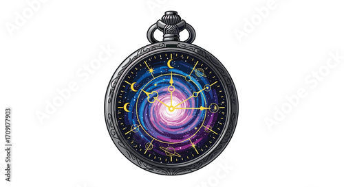 Unlock cosmic possibilities with this stunning galaxy-themed pocket watch blending time and the infinite universe for your next visionary project, Generative AI.