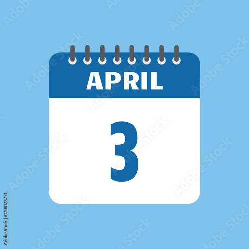 april 3 calendar icon Vector page month design