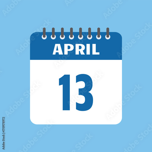 april 13 calendar icon Vector page month design