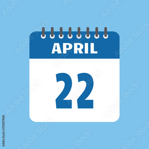 april 22 calendar icon Vector page month design