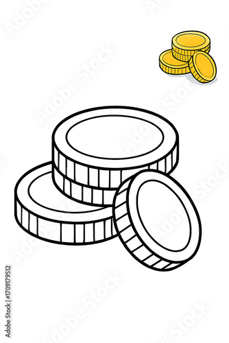 Stacked Coins Illustration on White Background.