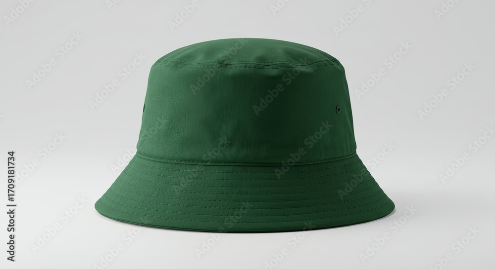 Fototapeta premium Solid Green Bucket Hat on White Background Fashion Accessory