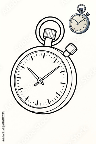 Stopwatch timer illustration in color and line art.