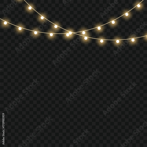 Glowing Christmas lights garland for festive holiday and party decor. Vector