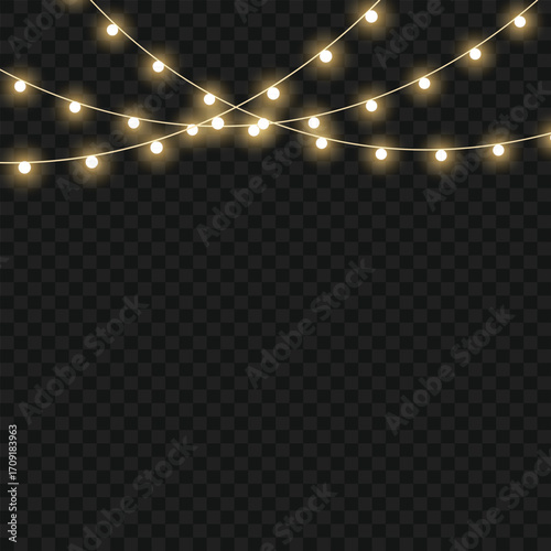 Glowing Christmas lights garland for festive holiday and party decor. Vector