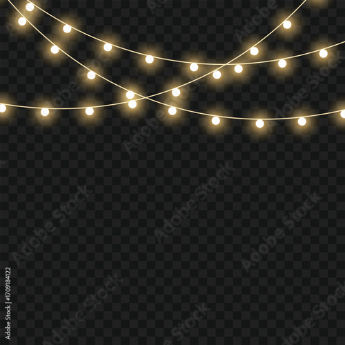 Glowing Christmas lights garland for festive holiday and party decor. Vector