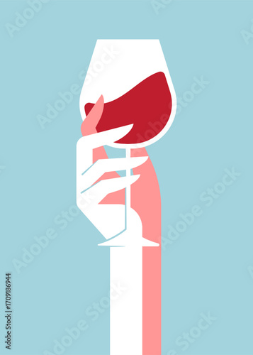 Hand holding a glass of wine vector stock illustration